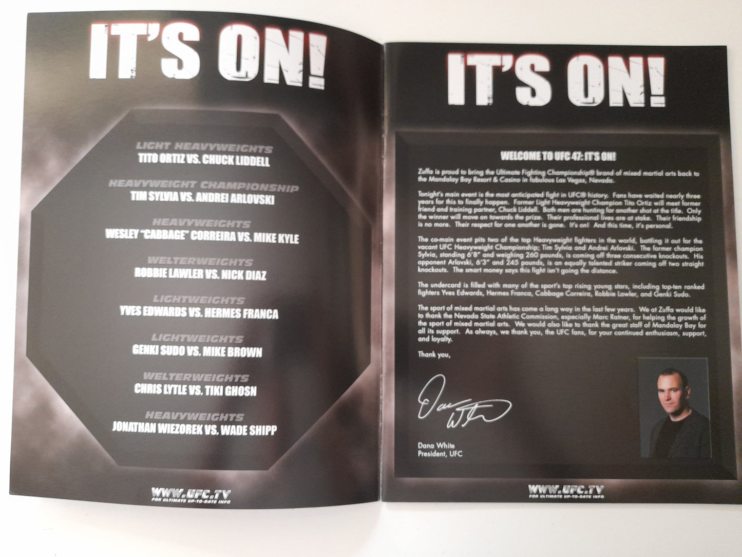 UFC 47: It's On! - Chuck Liddell Vs Tito Ortiz - Official Event Program (2004)