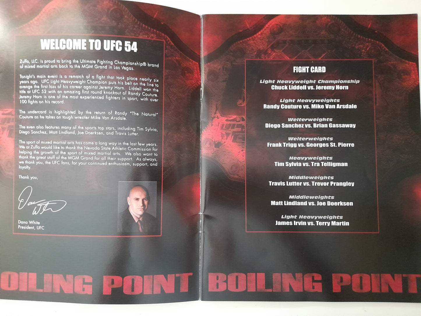 UFC 54: Boiling Point - Chuck Liddell Vs Jeremy Horn - Official Event Program (2005)