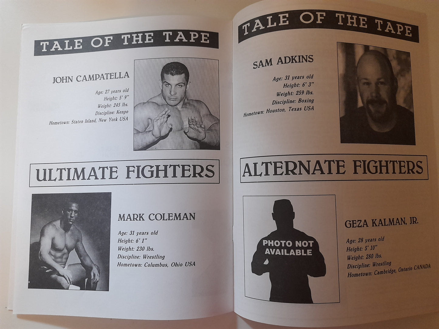 UFC X: The Tournament - Coleman Vs Frye - Official Event Program (1996)