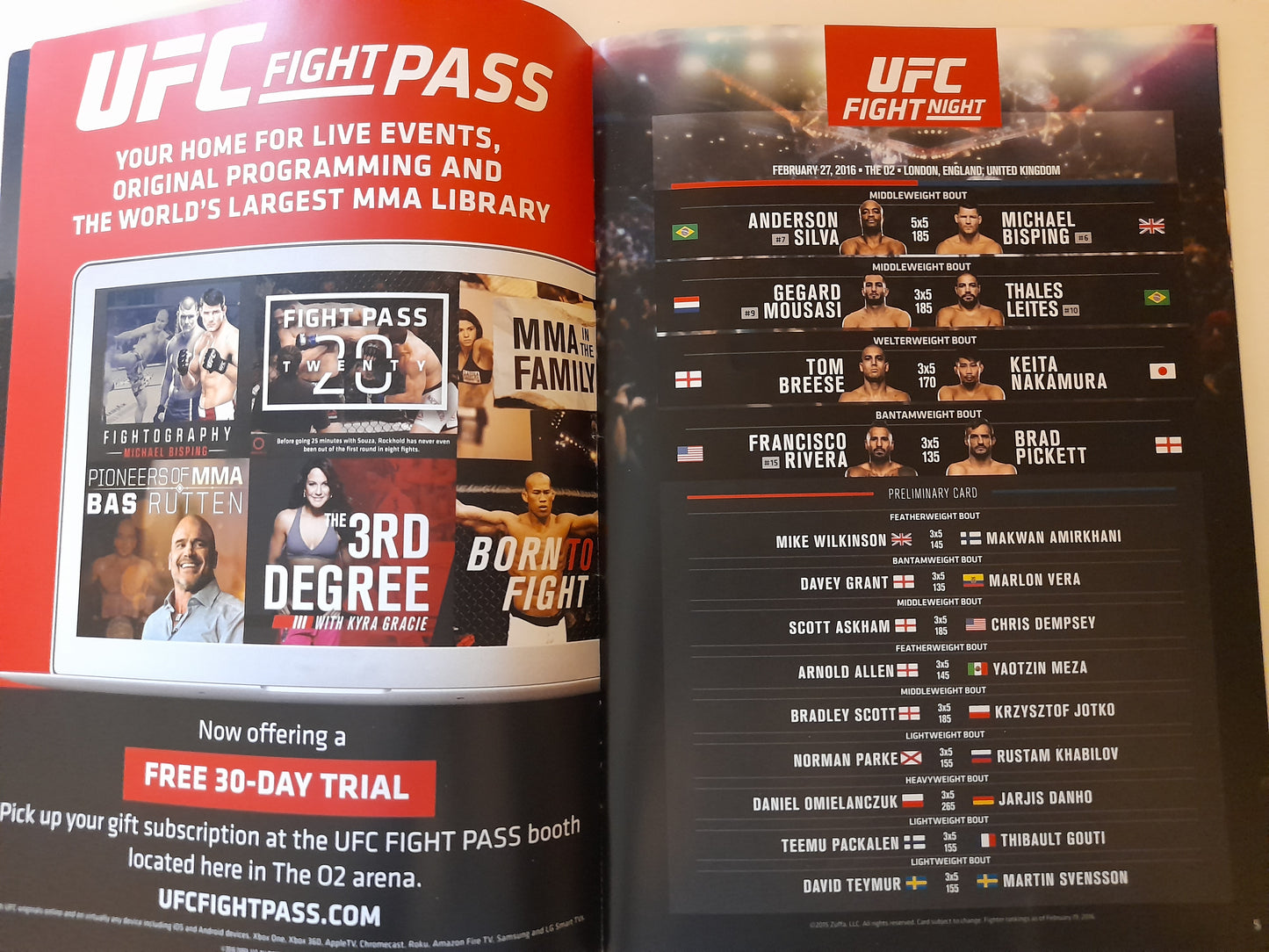 UFC Fight Night 84 (UK) - Bisping Vs Silva - Official Event Program (2016)