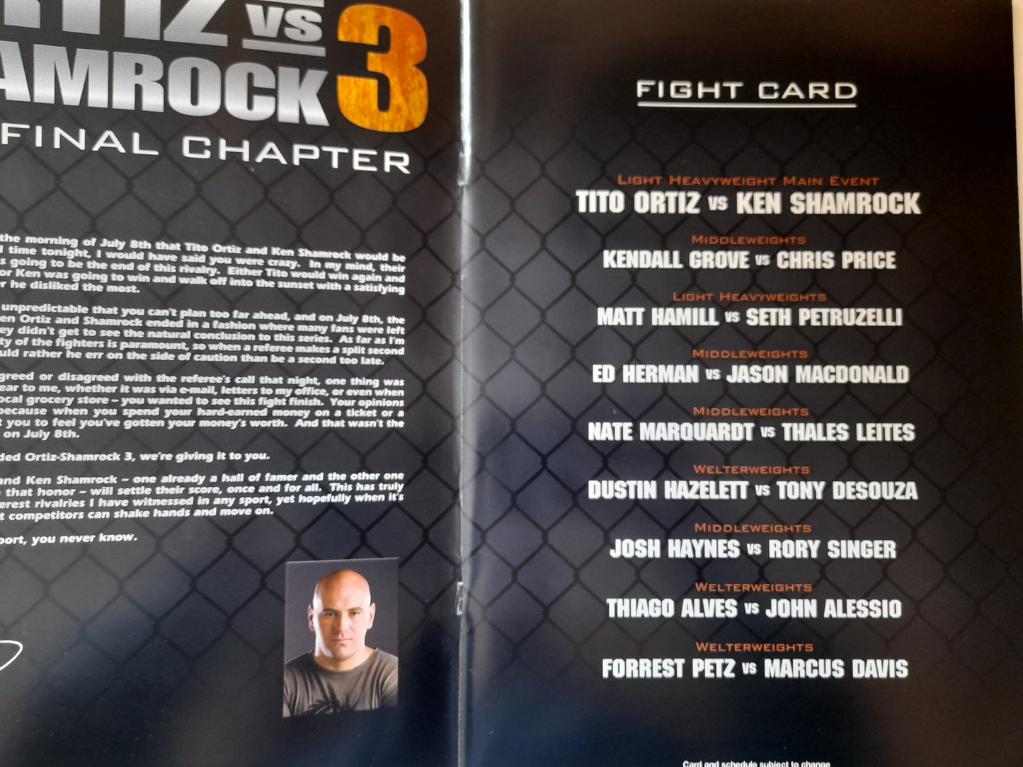 UFC Fight Night 6.5: The Final Chapter - Tito Ortiz Vs Ken Shamrock 3 - Official Event Program (2006)