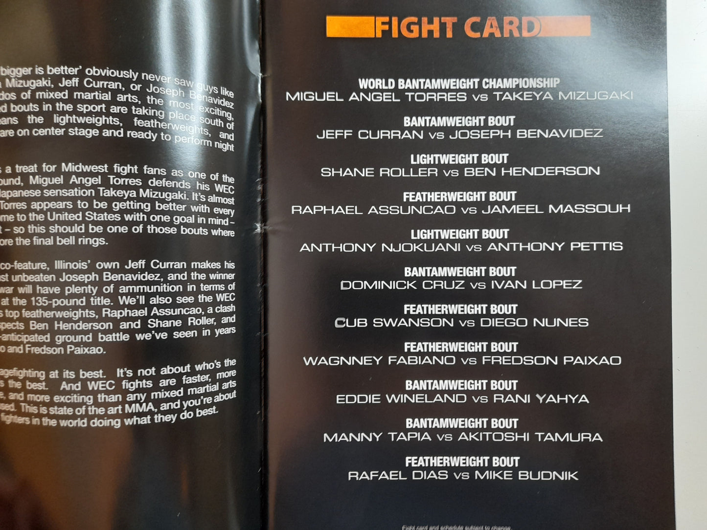 WEC 40 - Torres Vs Mizugaki - Official Event Program (2009)