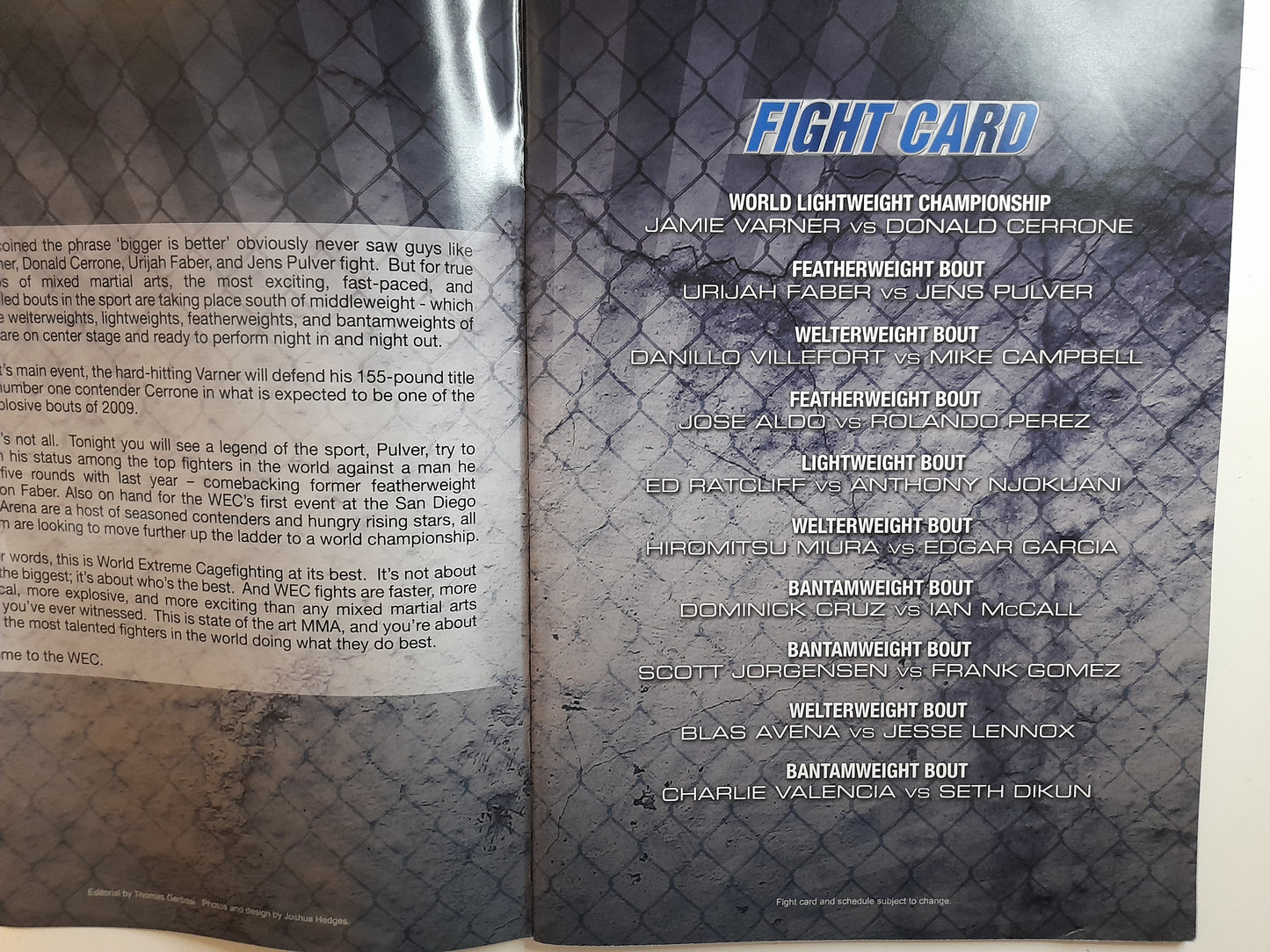 WEC 38 - Varner Vs Cerrone - Official Event Program (2009)