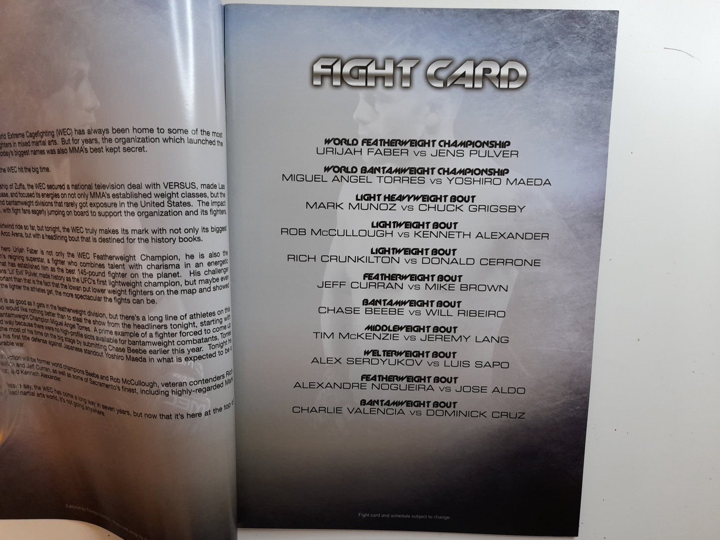 WEC 34 - Faber Vs Pulver - Official Event Program (2008)