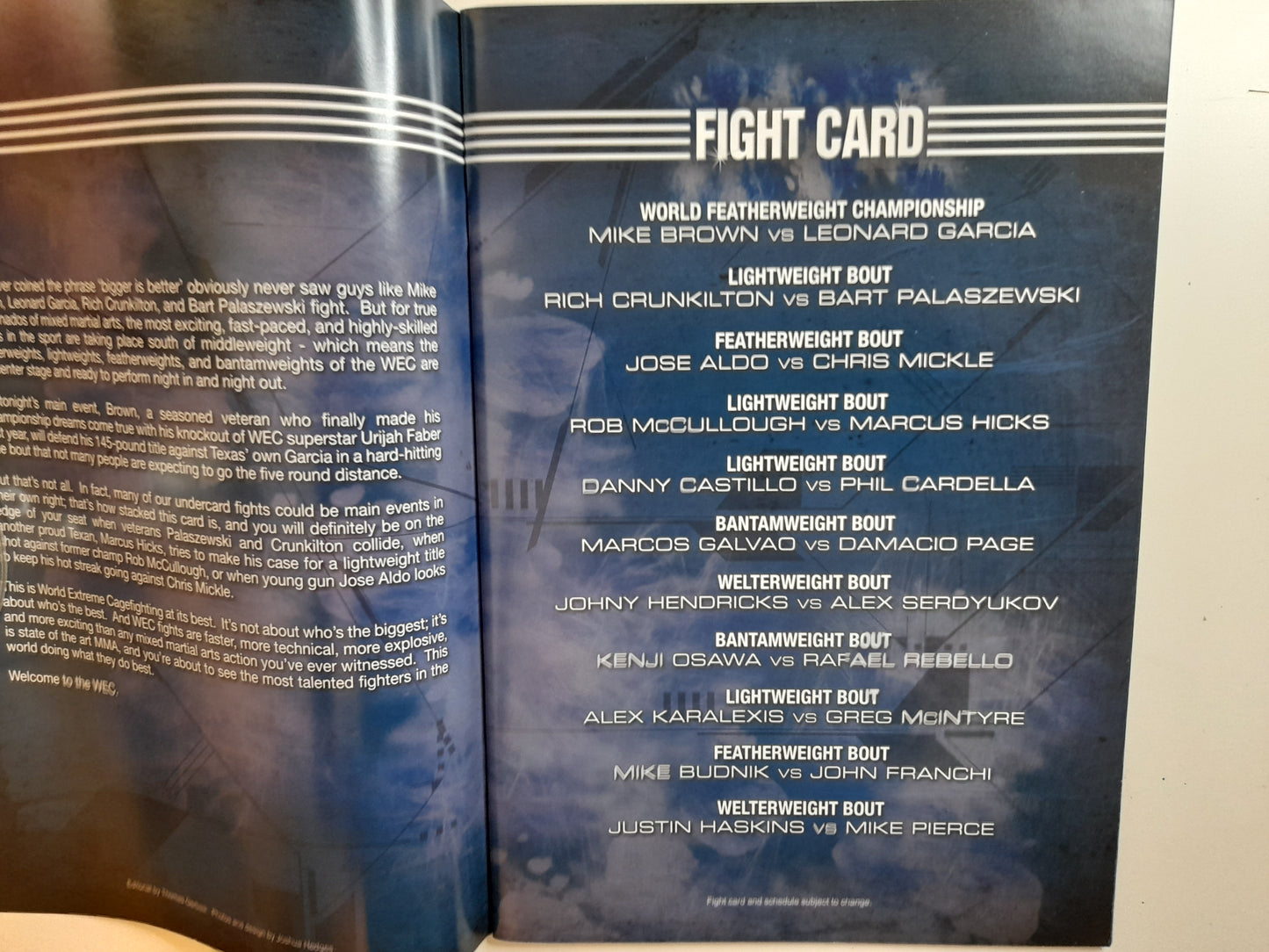 WEC 39 - Brown Vs Garcia - Official Event Program (2009)