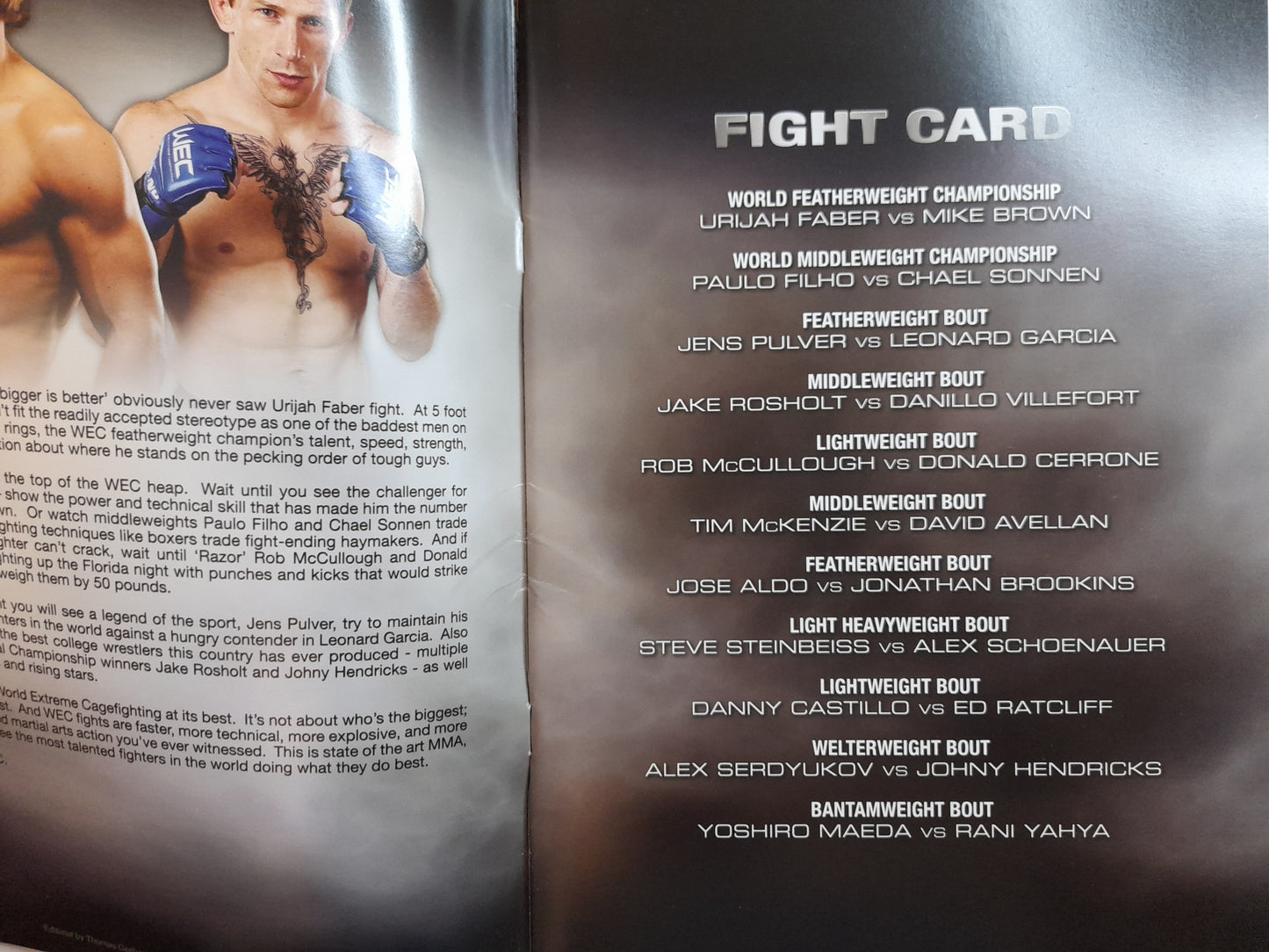 WEC 36 - Faber Vs Brown - Official Event Program (2008)