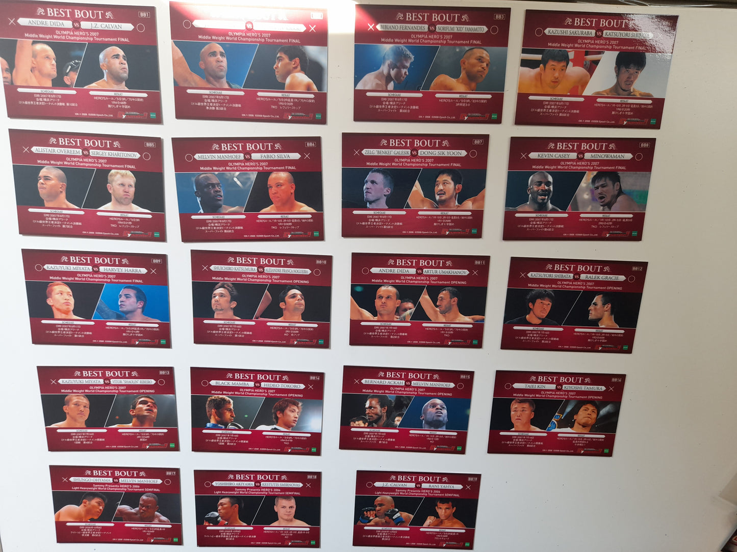2008 Epoch K-1 Premium Dynamite Trading Cards - "Best Bouts" 19x Card Set