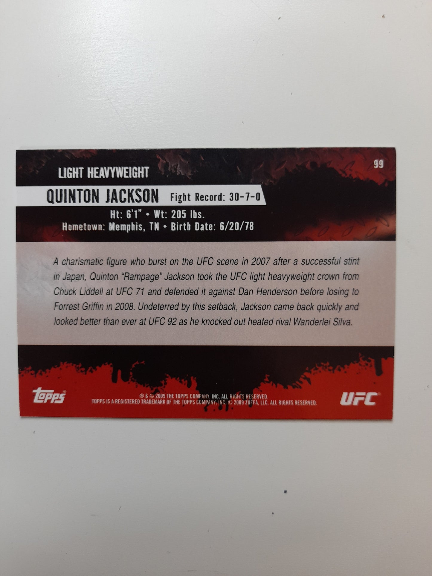 Quinton "Rampage" Jackson - Official Trading Card - #99 - Topps UFC Round 2 (2009)