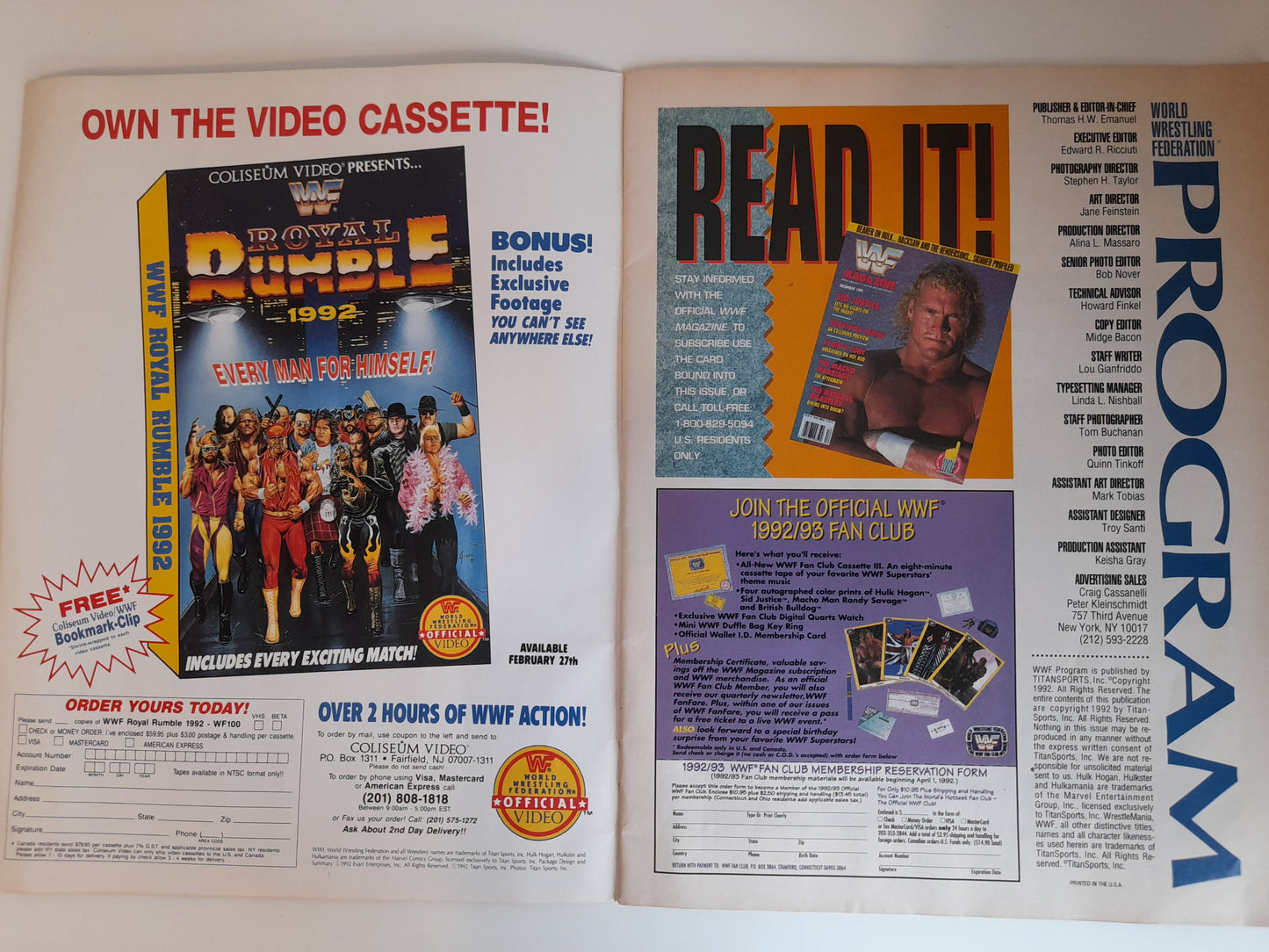 WWF Wrestling - Royal Rumble 92 - Official Event Program (1992)