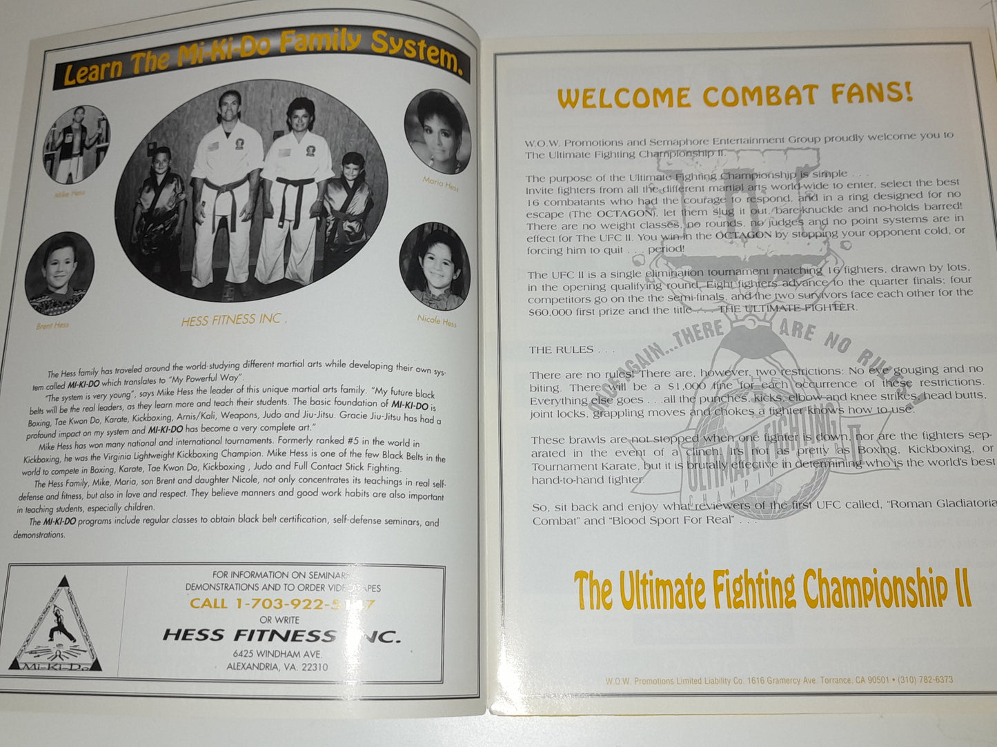 UFC 2: No Way Out - Royce Gracie Vs Pat Smith - Official Event Program  (1994)