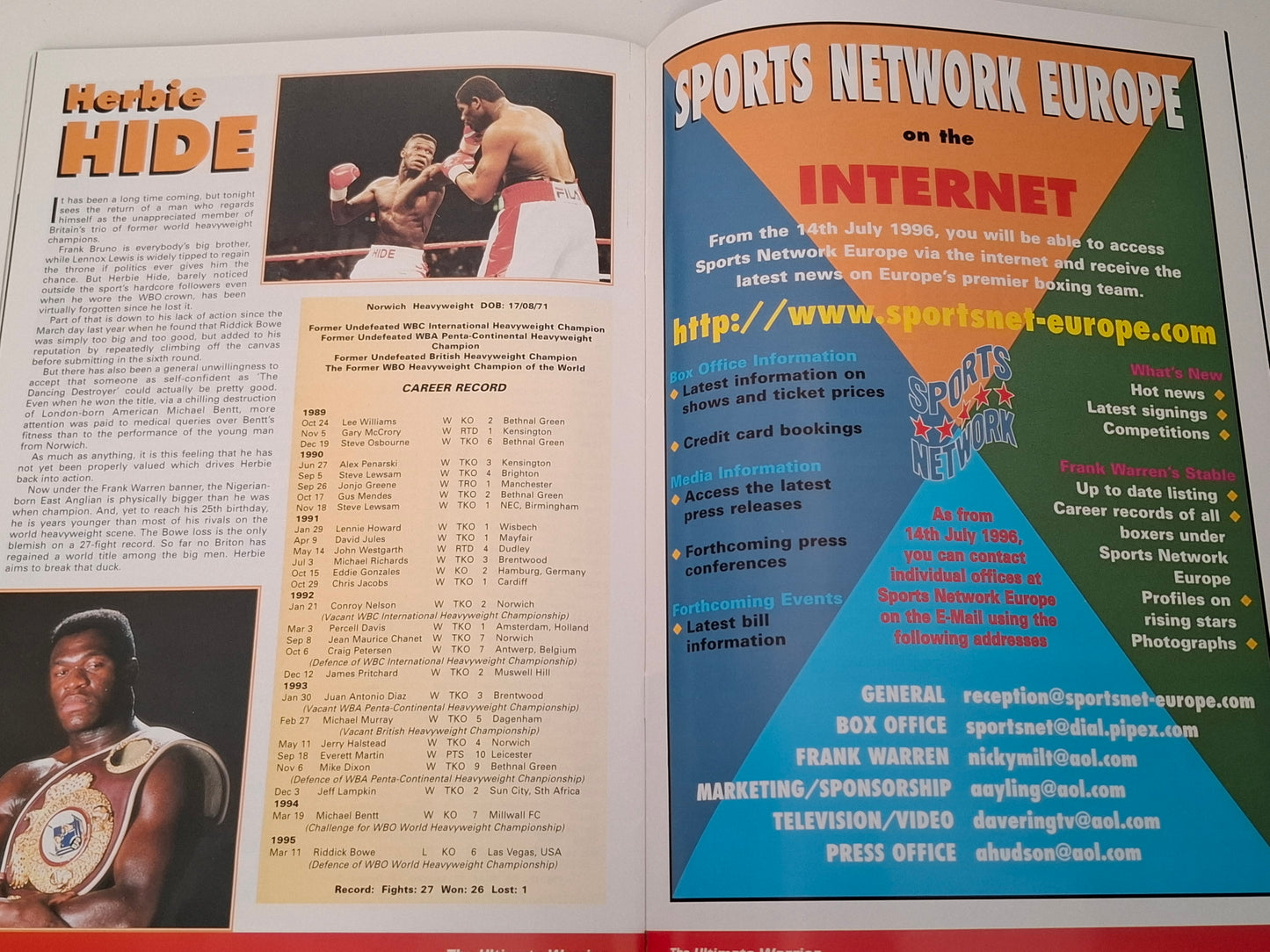 Nigel Benn Vs Steve Collins - Official Boxing Event Program (1996)