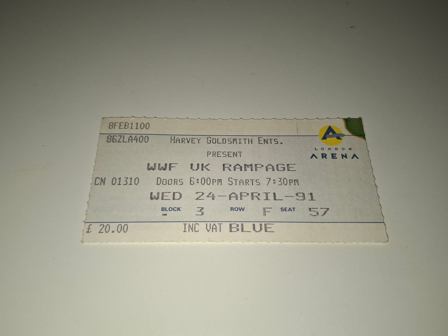 WWF Wrestling - Rampage European Tour 91 - Official Event Ticket (1991)