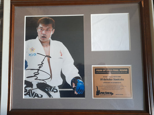 Pride FC 2003 GP Framed Limited Edition /100 Used Ring Mat Piece & Signed Photo Plaque - Hidehiko Yoshida