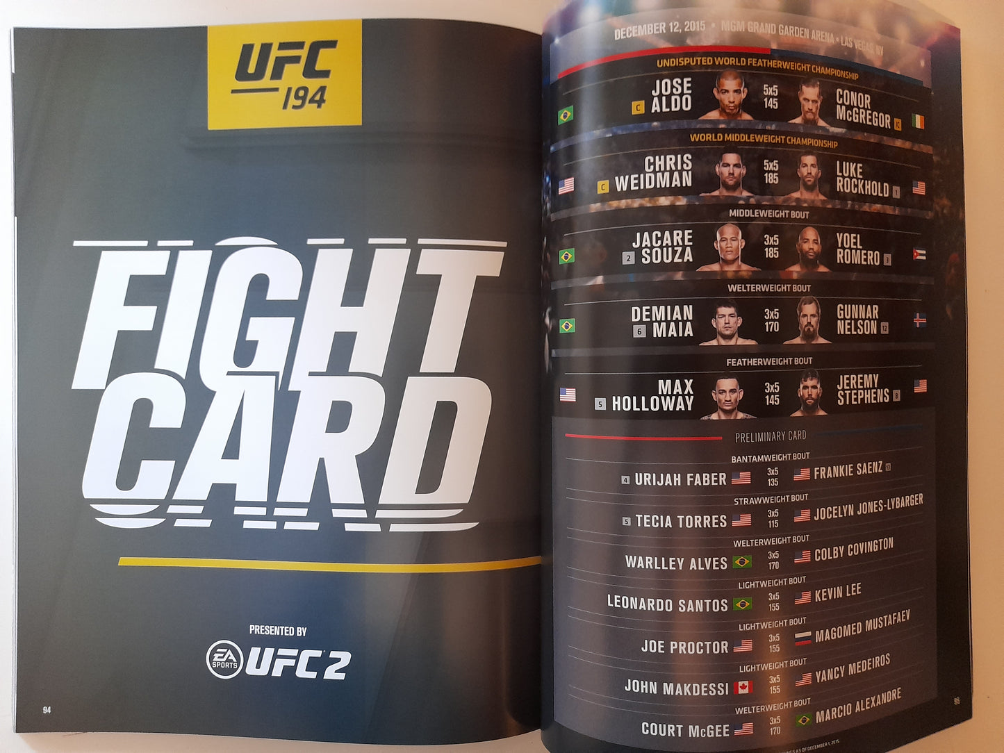 UFC 194 - Aldo Vs McGregor / Namajunas Vs VanZant - Official Event Program (2015)