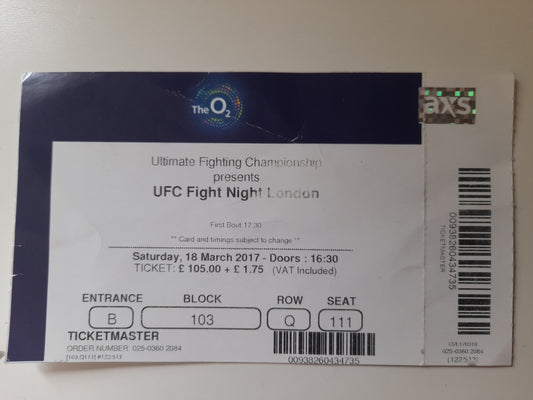 UFC Fight Night 107 - Manuwa Vs Anderson - Official Event Ticket (2017)