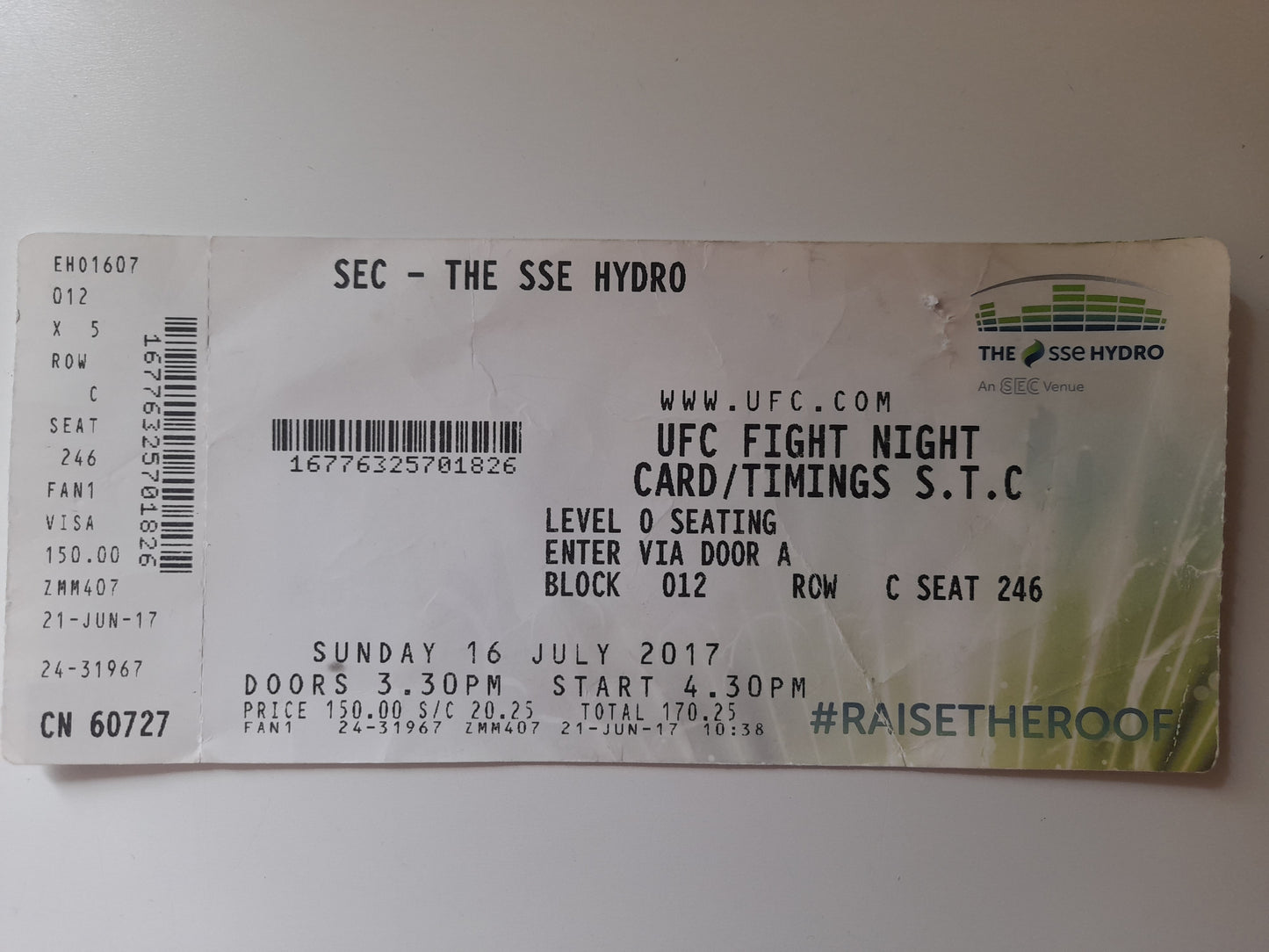 UFC Fight Night 113 (UK) - Nelson Vs Ponzinibbio - Official Event Ticket (2017)