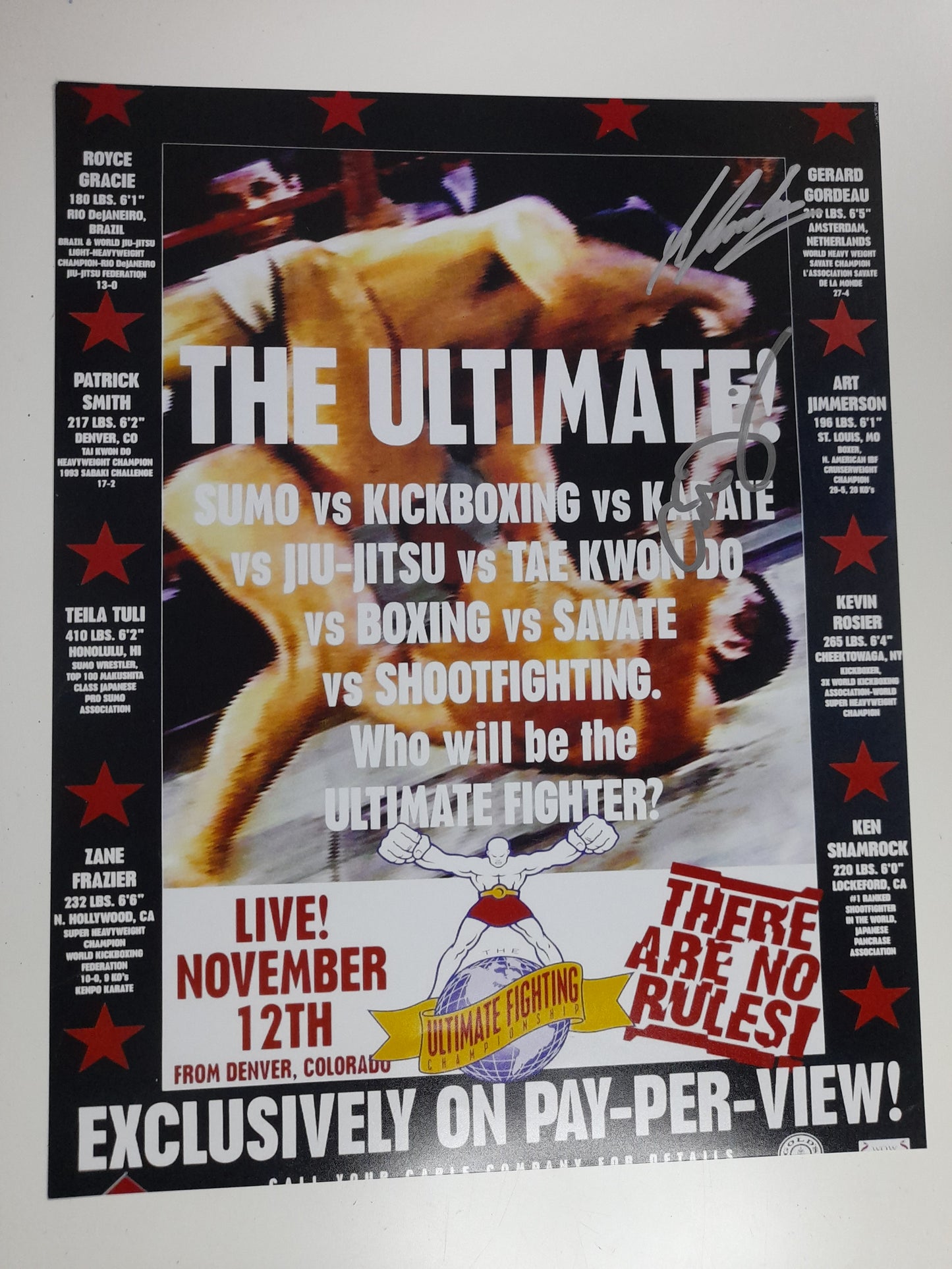11"x14" Signed Photo - Gerard Gordeau & Art Jimmerson - UFC 1 Poster [AUTOGRAPHED]