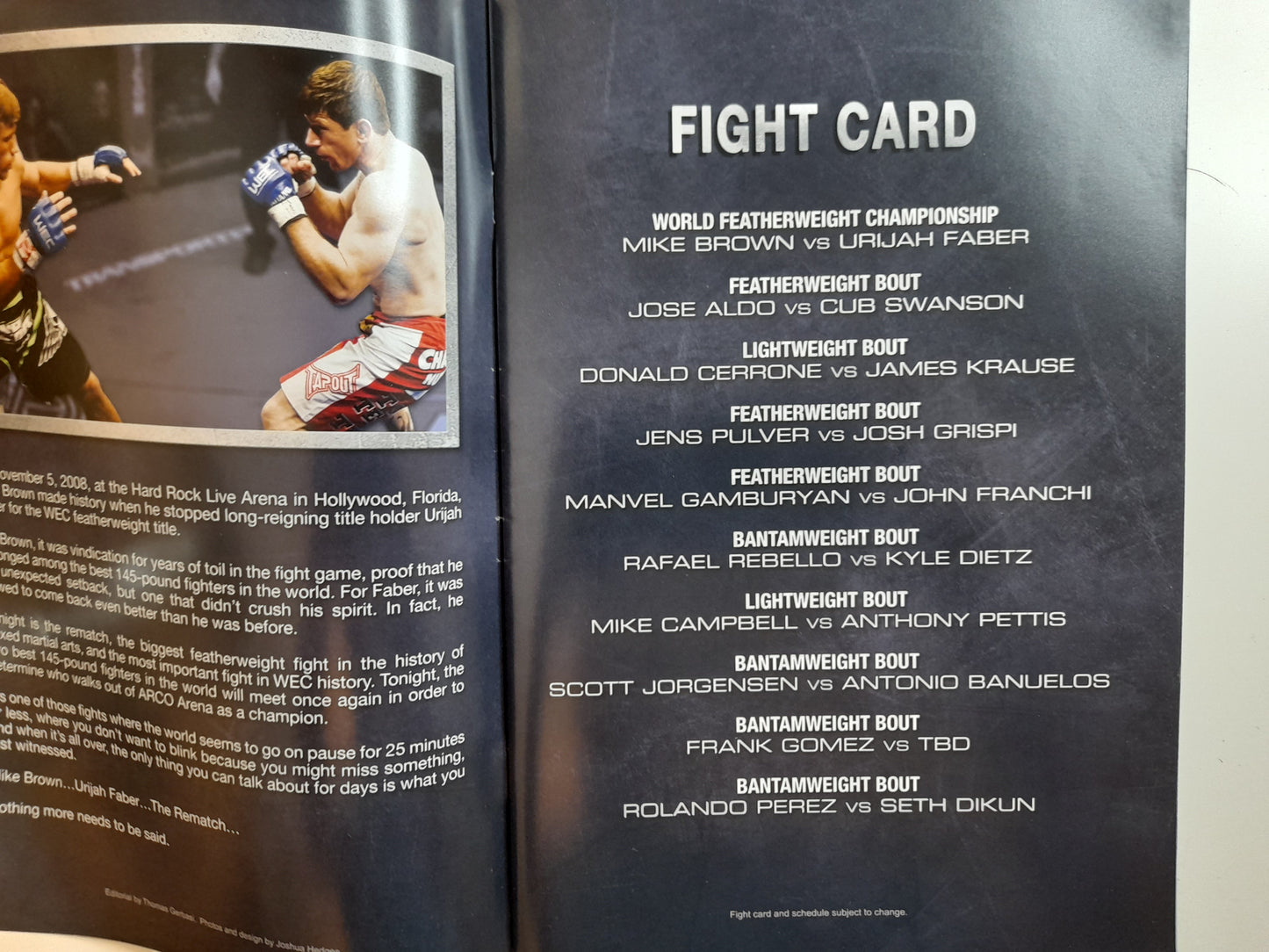 WEC 41 - Brown Vs Faber 2 - Official Event Program (2009) [AUTOGRAPHED]
