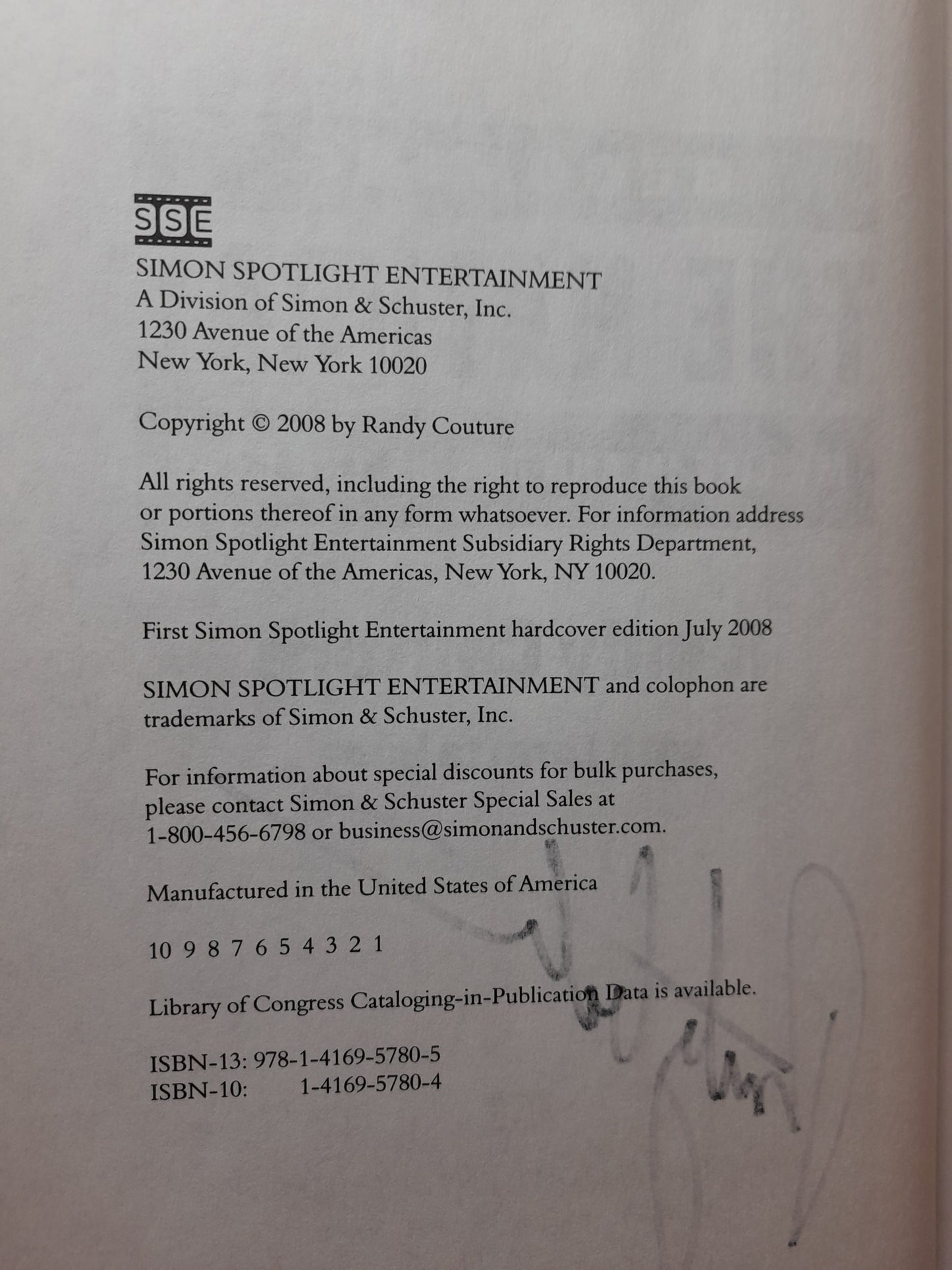 Randy Couture - Becoming The Natural - Hardcover Book - 1st Edition [AUTOGRAPHED]