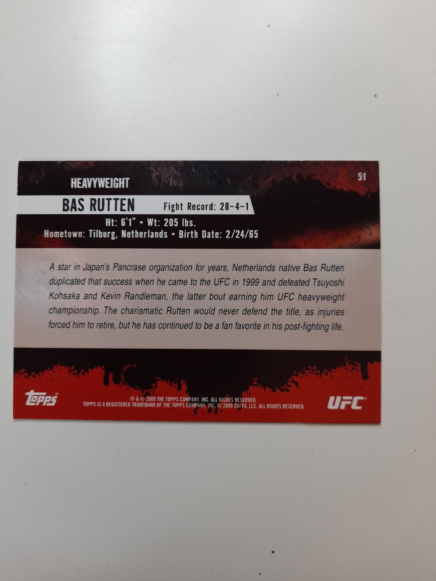 Bas "El Guapo" Rutten - Official Trading Card - #51 - Topps UFC Round 2 (2009)