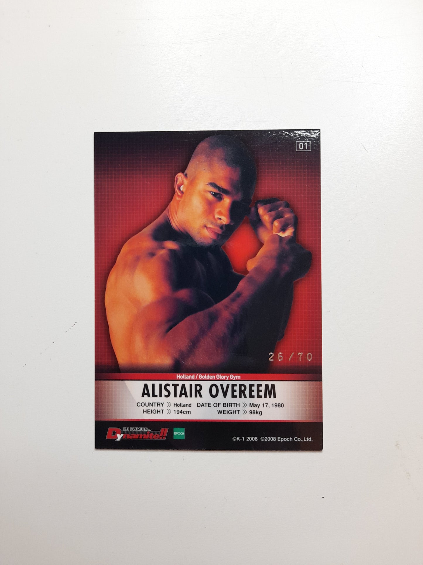 2008 Epoch K-1 Premium Dynamite Trading Card - Silver Inlaid Autograph Card /70 - Alistair Overeem - #01s