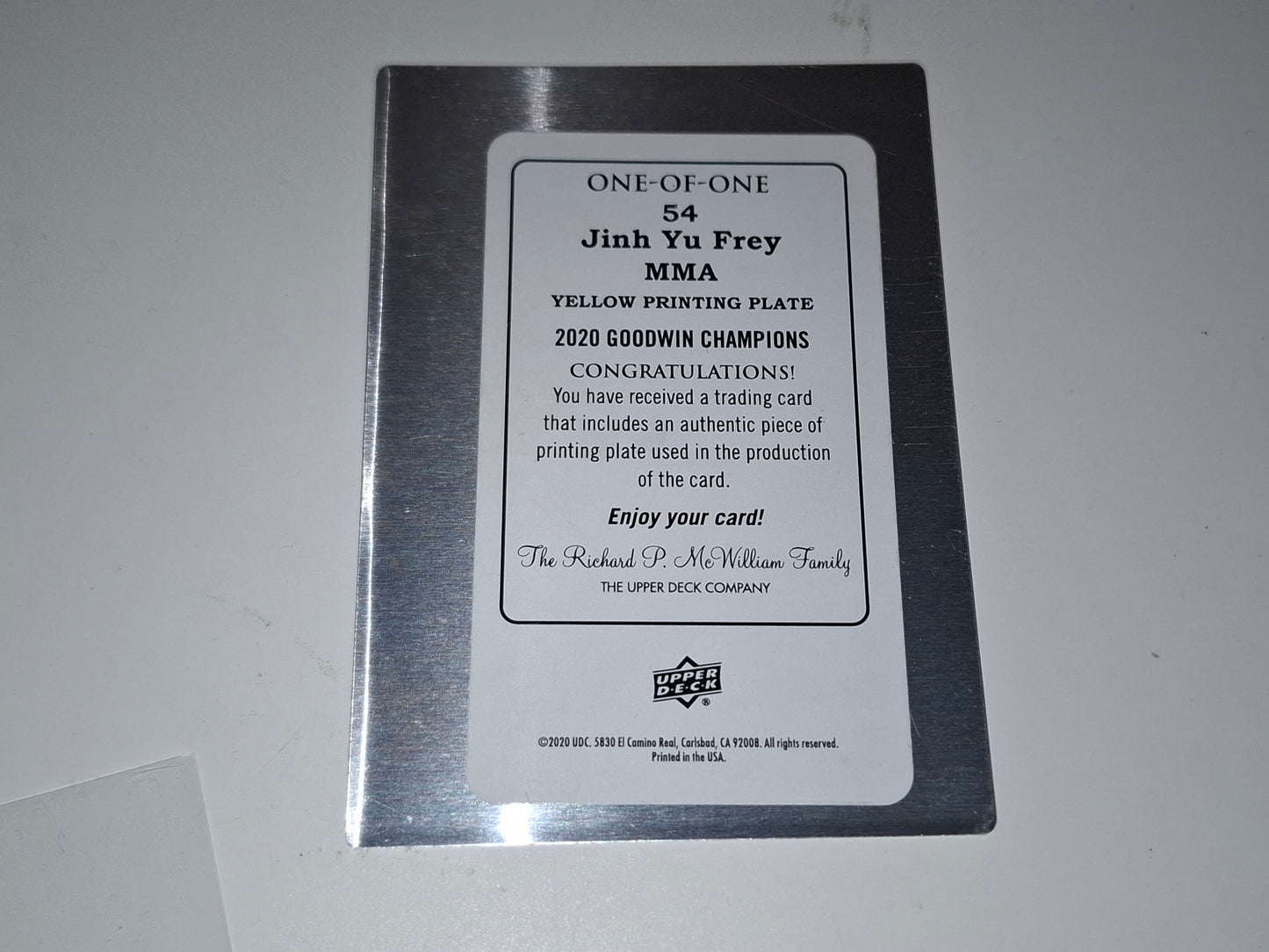 Jinh Yu Frey - Yellow Printing Plate - Official Trading Card - #54 - Upper Deck Goodwin Champions (2020)