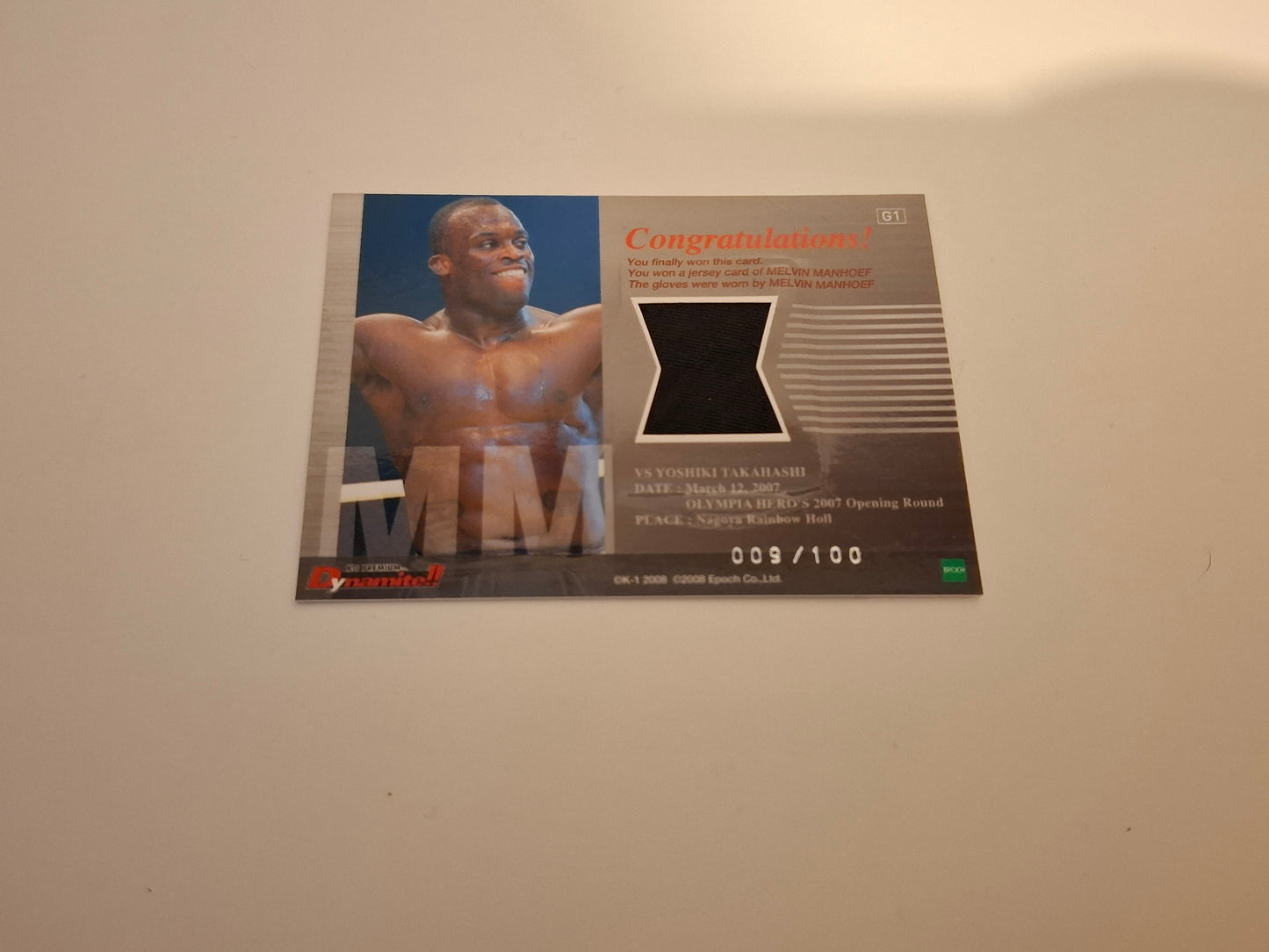 2008 Epoch K-1 Premium Dynamite Trading Card - Glove Relic Card /100 - Melvin Manhoef - #G1