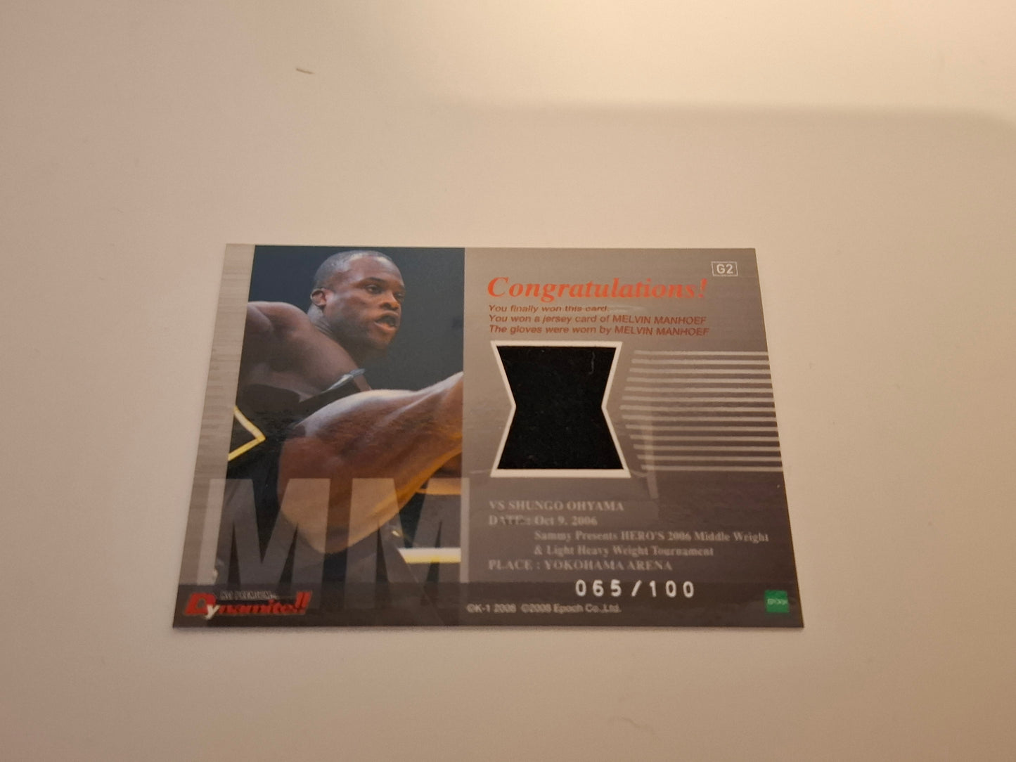 2008 Epoch K-1 Premium Dynamite Trading Card - Glove Relic Card /100 - Melvin Manhoef - #G2