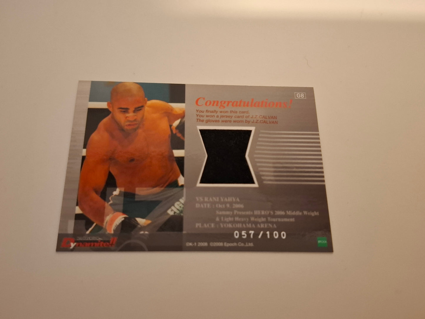 2008 Epoch K-1 Premium Dynamite Trading Card - Glove Relic Card /100 - Gesias "JZ" Calvan - #G8