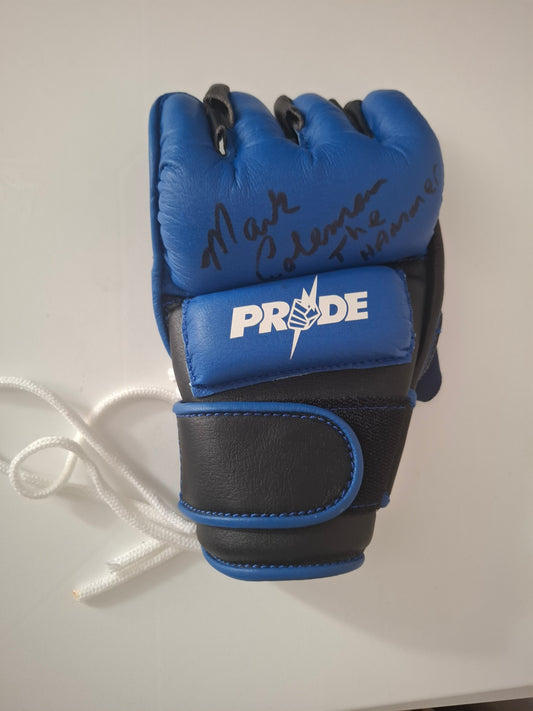 Mark "The Hammer" Coleman Signed PRIDE FC "Whitebolts" Official MMA Glove - V2 - Blue - Left Hand - Size L - DSE - [AUTOGRAPHED]
