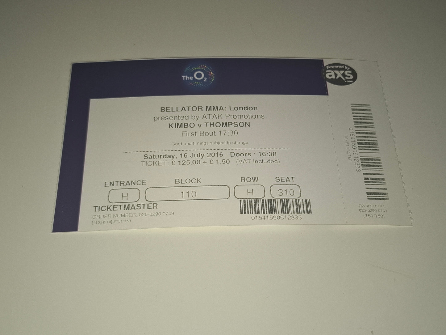 Bellator 158 (UK) - Daley Vs Lima / MVP Vs Cyborg - Official Event Ticket (2016)