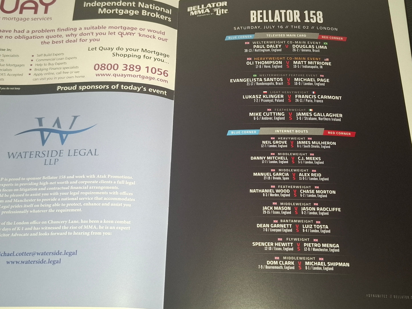 Bellator 158 (UK) - Paul Daley Vs Douglas Lima / MVP Vs Cyborg - Official Event Program (2016)
