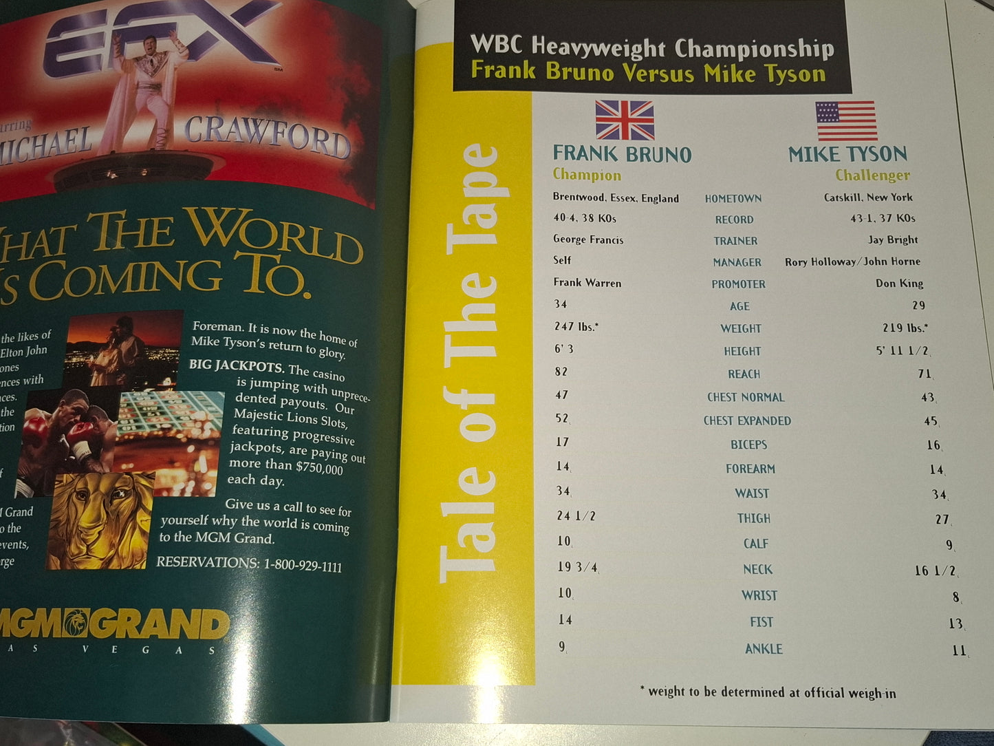 Frank Bruno Vs Mike Tyson 2 - Official Boxing Event Program (1996)