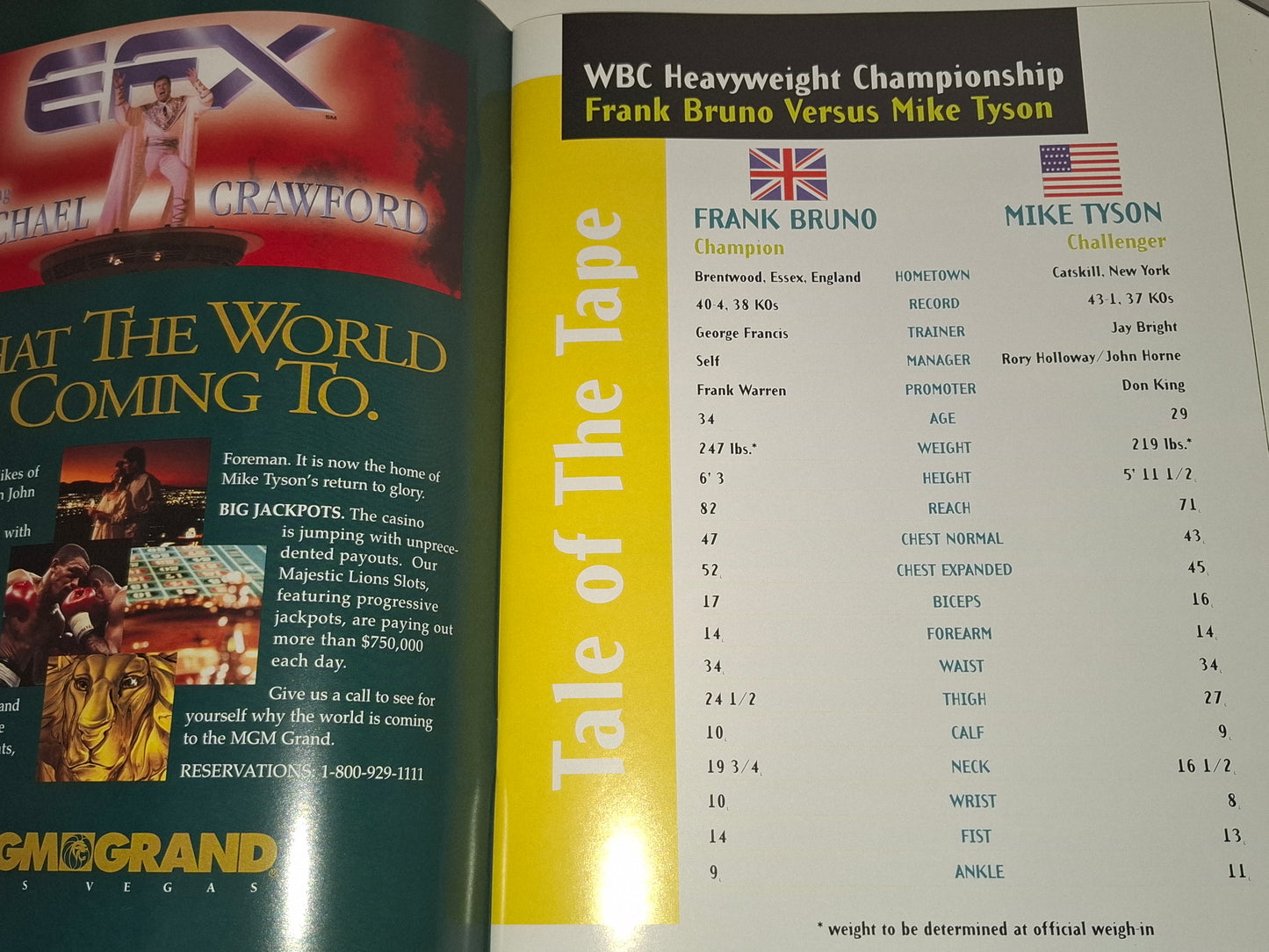Frank Bruno Vs Mike Tyson 2 - Official Boxing Event Program (1996)