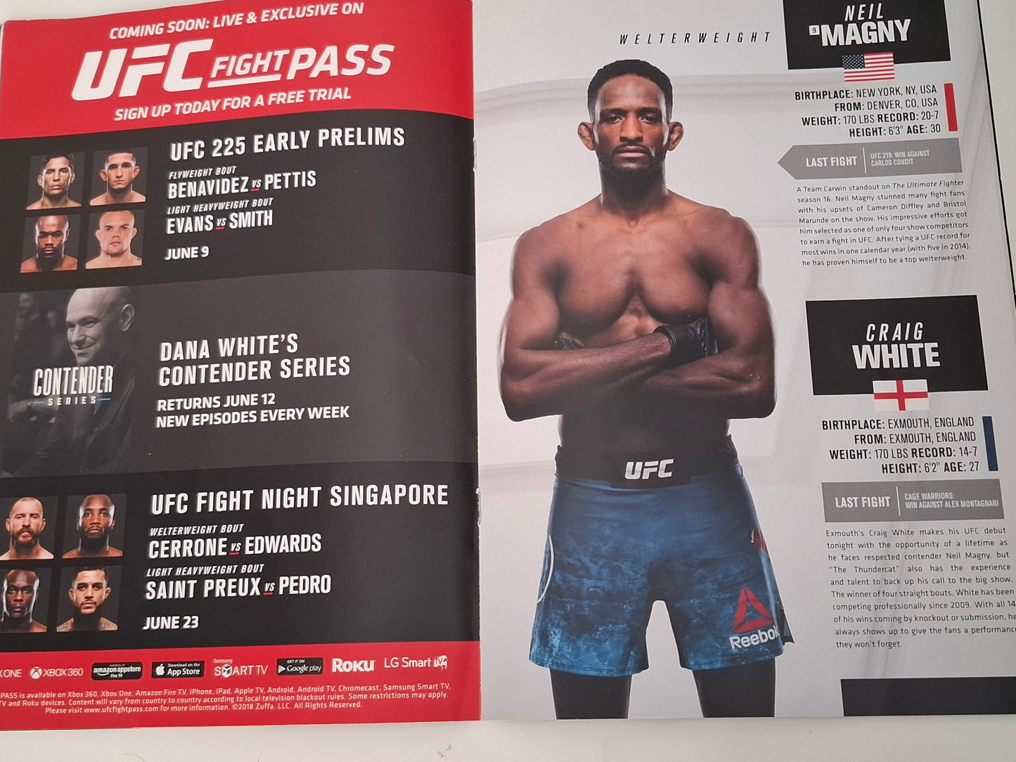 UFC Fight Night 130 (UK) - Thompson Vs Till - Official Event Program (2018)