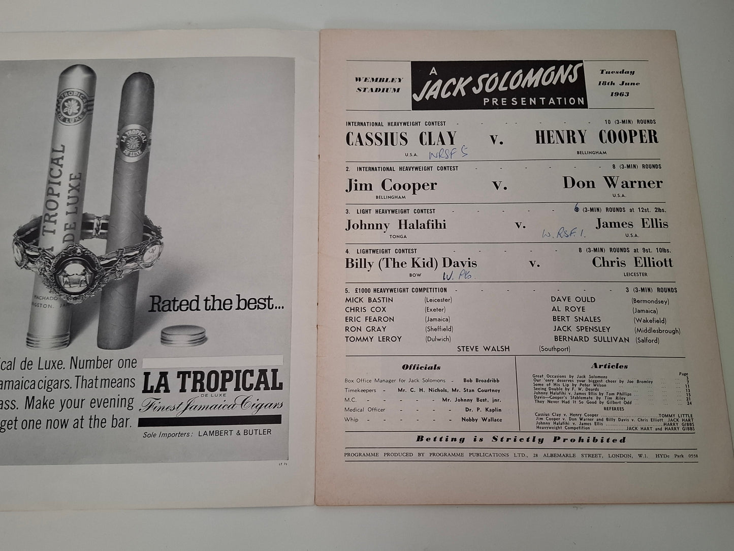 Cassius Clay (Muhammad Ali) Vs Henry Cooper - Official Boxing Event Program (1963)