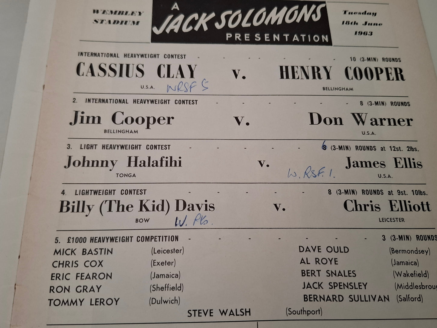 Cassius Clay (Muhammad Ali) Vs Henry Cooper - Official Boxing Event Program (1963)