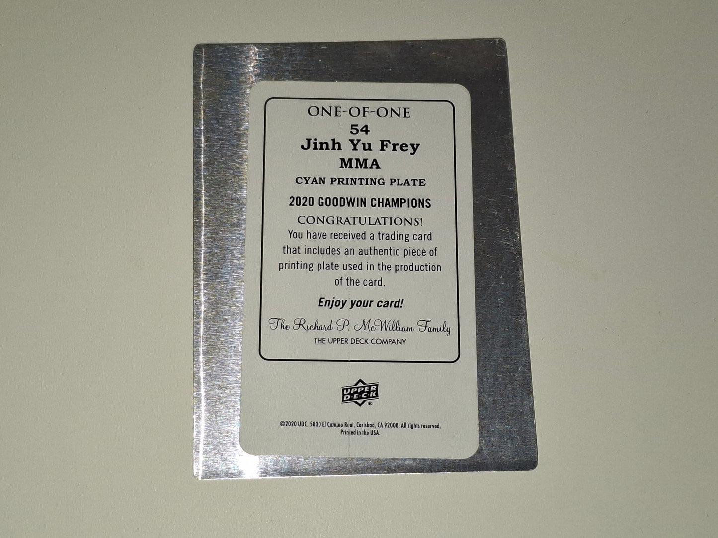 Jinh Yu Frey - Cyan Blue Printing Plate - Official Trading Card - #54 - Upper Deck Goodwin Champions (2020)