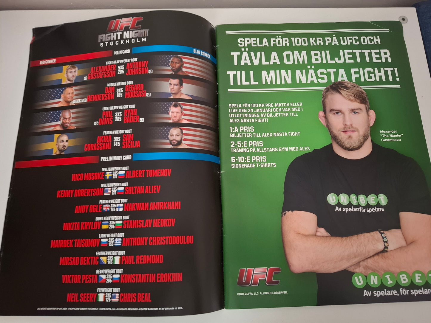 UFC on Fox 14 (SWE) - Gustafsson Vs Johnson - Official Event Program (2015)
