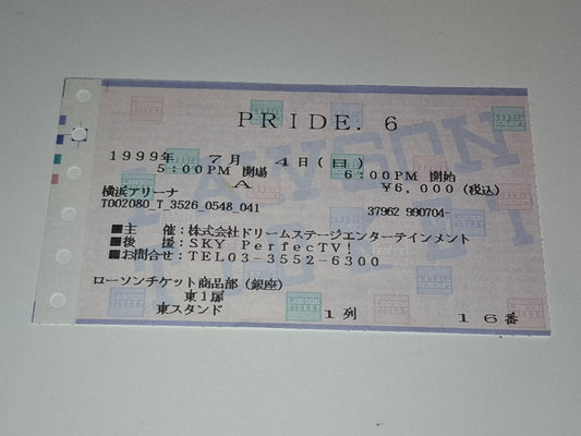 Pride FC 6 - Kerr Vs Takada (1999) - Official Event Ticket