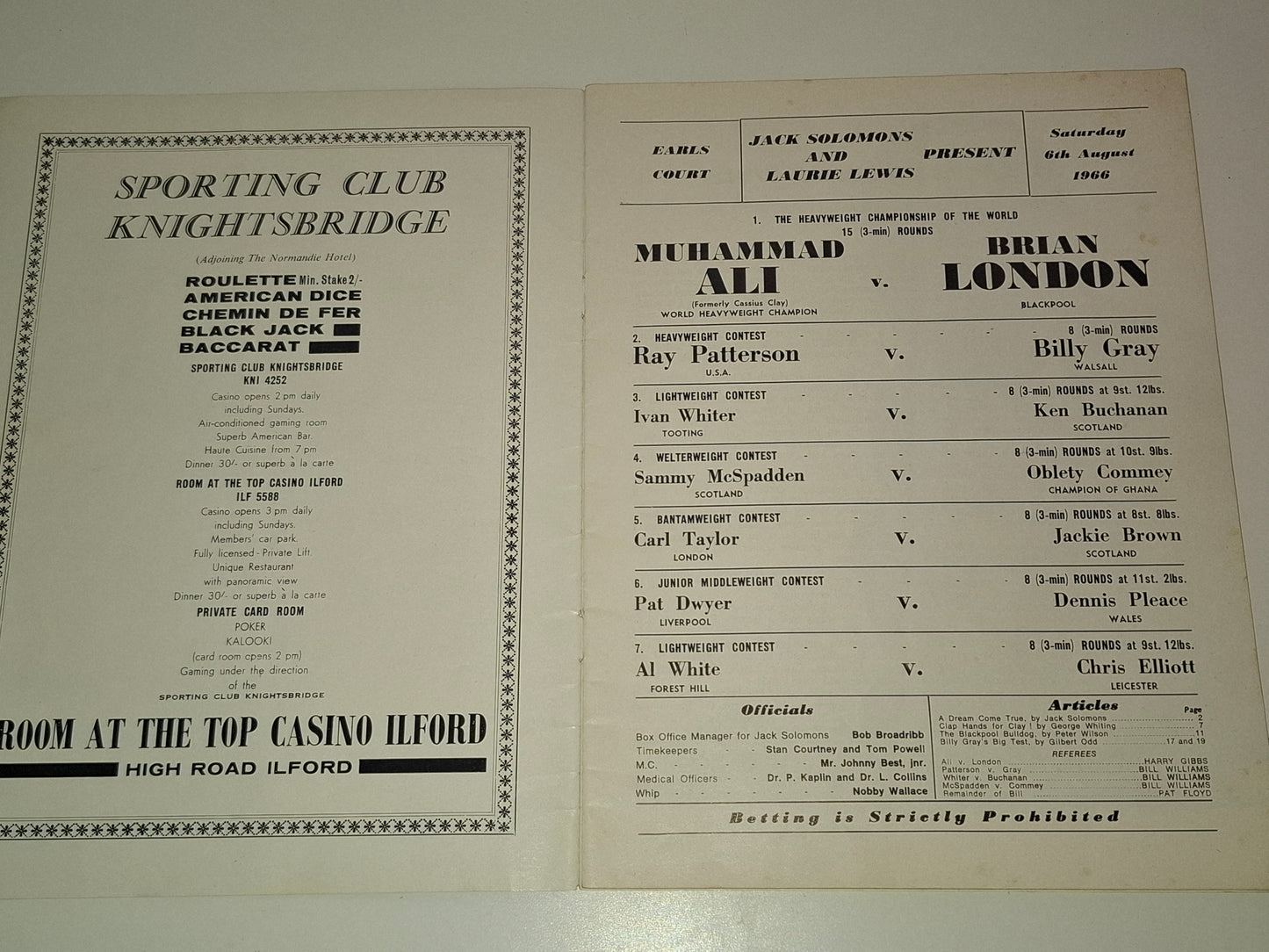 Muhammad Ali Vs Brian London - Official Boxing Event Program (1966)