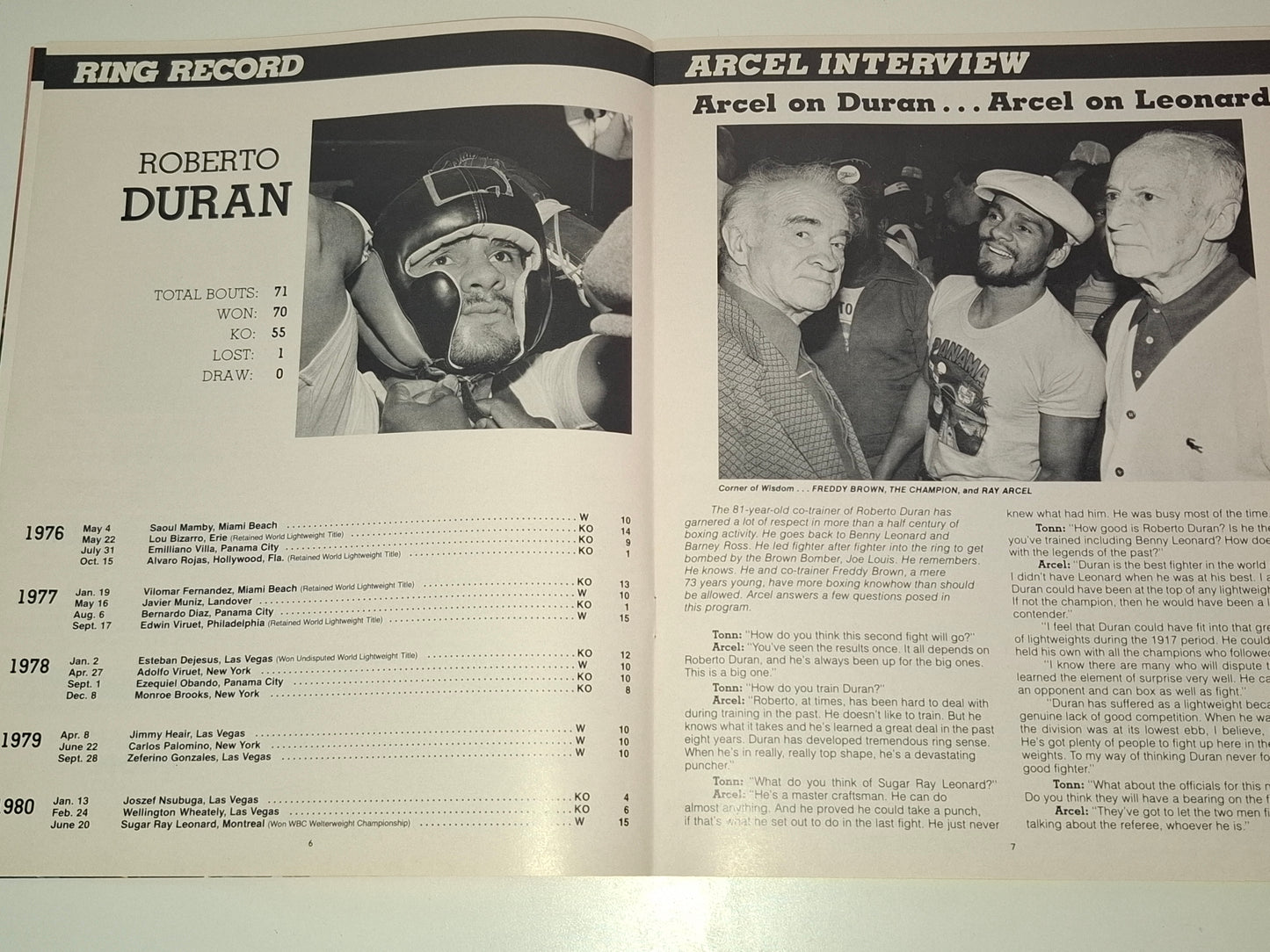 Roberto Duran Vs Sugar Ray Leonard 2 - Official Boxing Event Program (1980) [AUTOGRAPHED]