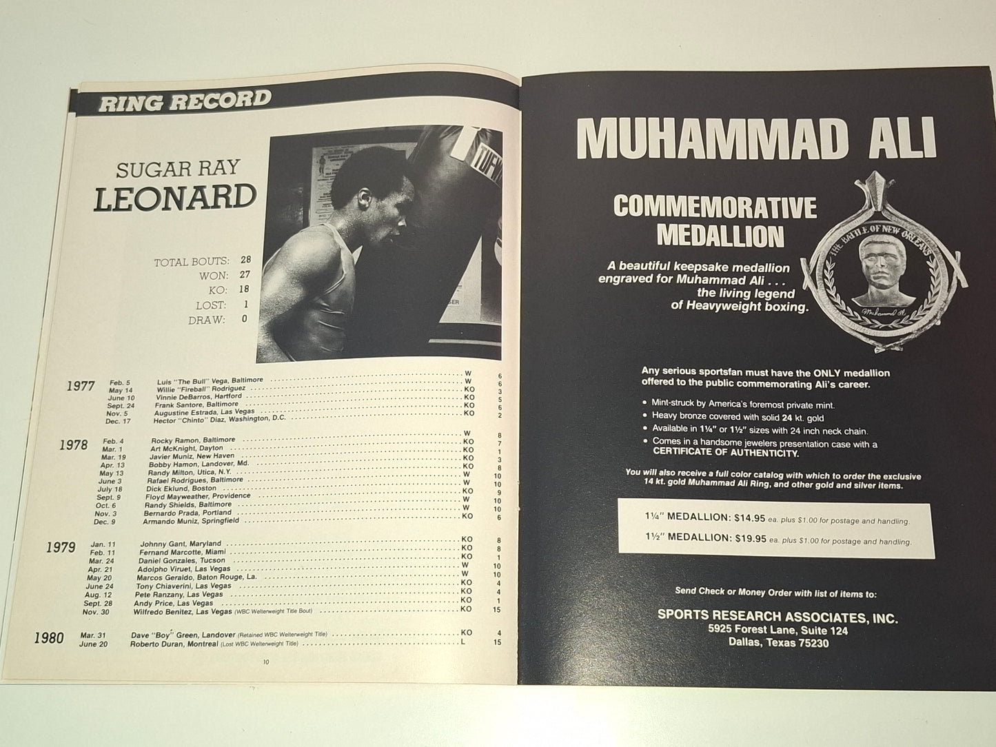 Roberto Duran Vs Sugar Ray Leonard 2 - Official Boxing Event Program (1980) [AUTOGRAPHED]
