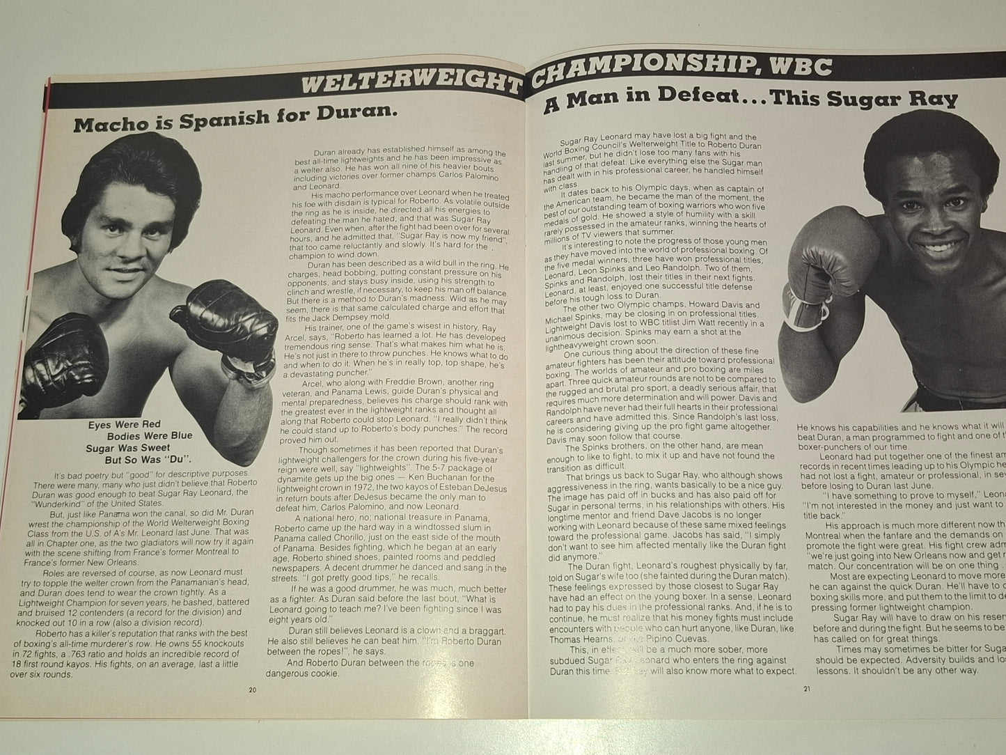 Roberto Duran Vs Sugar Ray Leonard 2 - Official Boxing Event Program (1980) [AUTOGRAPHED]