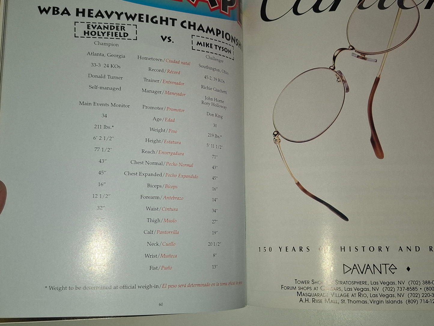 Mike Tyson Vs Evander Holyfield 2 - Official Boxing Event Program (1997)