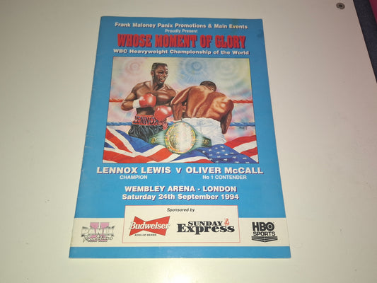 Lennox Lewis Vs Oliver McCall - Official Boxing Event Program (1994)