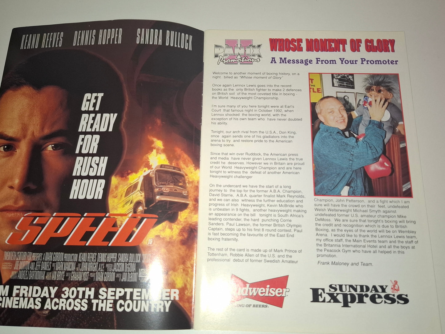 Lennox Lewis Vs Oliver McCall - Official Boxing Event Program (1994)