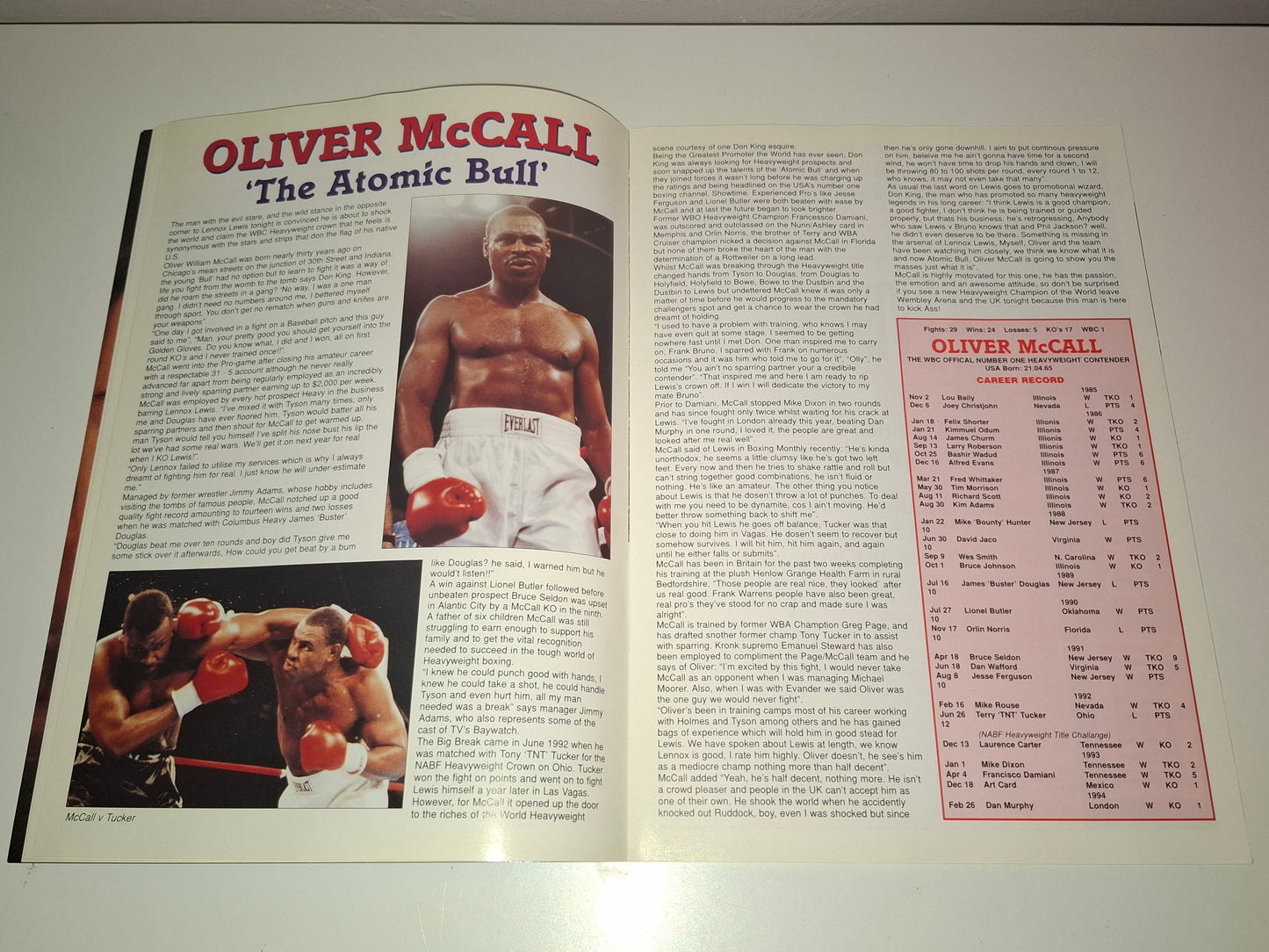 Lennox Lewis Vs Oliver McCall - Official Boxing Event Program (1994)