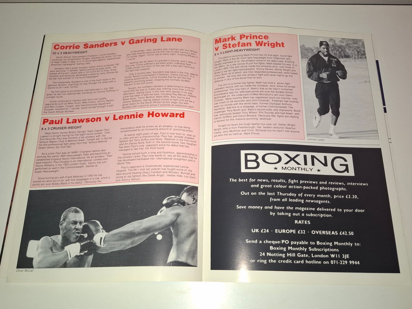 Lennox Lewis Vs Oliver McCall - Official Boxing Event Program (1994)