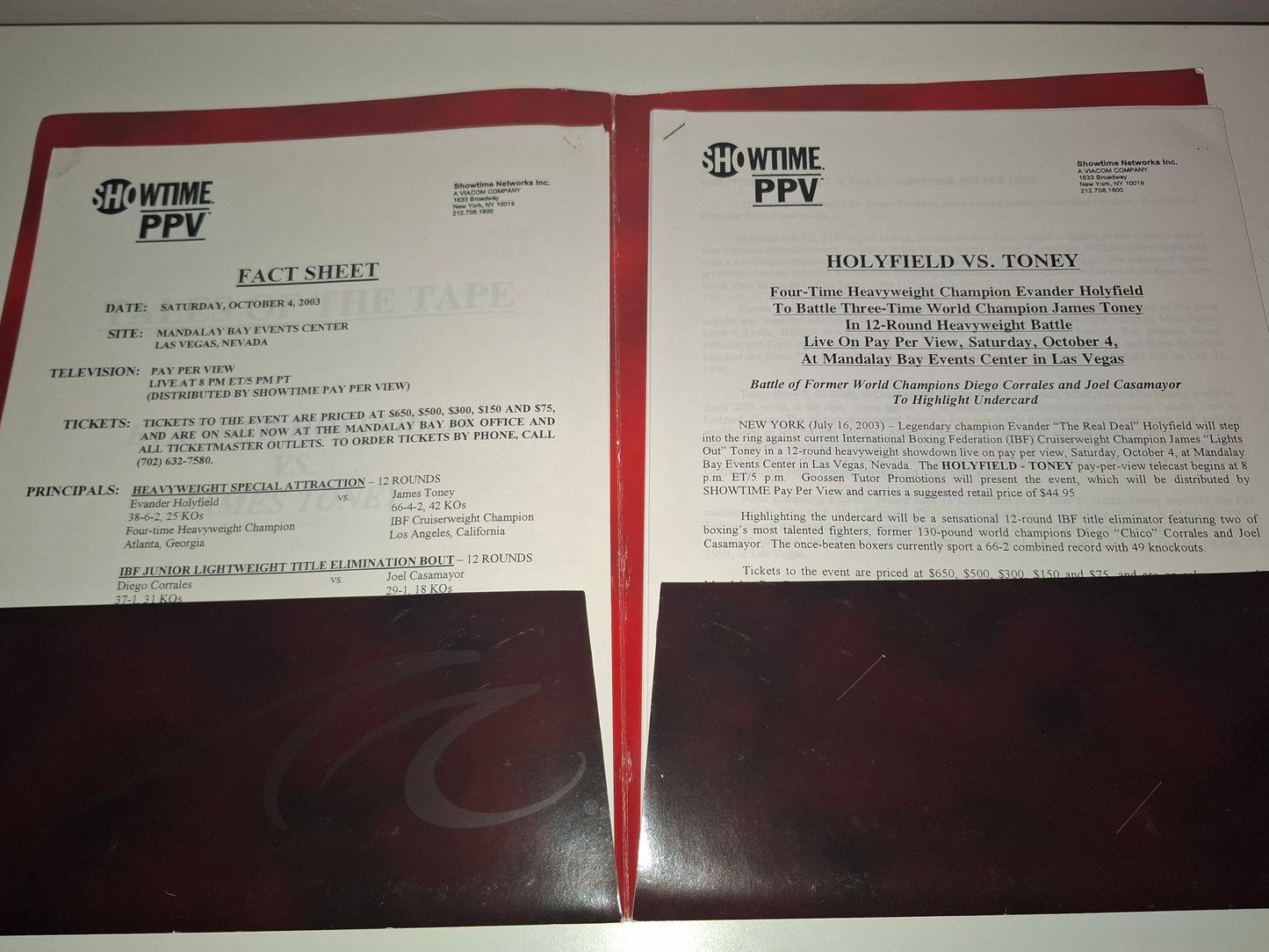 Evander Holyfield Vs James Toney - Official Boxing Event Press Kit / Media pack (2003)